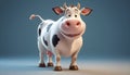 3d rendering of a cute cartoon cow standing on a blue background. Generative AI Royalty Free Stock Photo