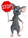 3D rendering of a cartoon mouse holding stop sign