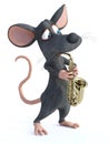 3D rendering of a cartoon mouse playing saxophone