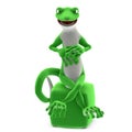 3D-illustration of a cute and funny cartoon yoga gecko. isolated rendering object