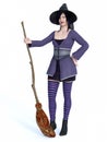 3D rendering of witch holding broom