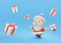 3d Rendering Cute Santa Running with White Present Box