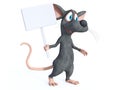 3D rendering of a cartoon mouse holding blank sign