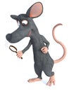 3D rendering of a smiling cartoon mouse holding magnifying glass