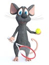 3D rendering of a cartoon mouse playing tennis