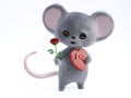 3D rendering of a cute smiling mouse being romantic