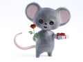 3D rendering of a cute smiling mouse being romantic