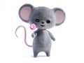 3D rendering of a cute smiling mouse holding lollipop