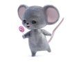 3D rendering of a cute smiling mouse holding lollipop