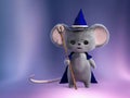 3D rendering of a cute smiling mouse wizard