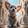 3d rendering of a cute white chihuahua puppy in the palace