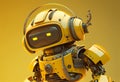 3D rendering of a cute yellow robot on a yellow background with copy space generative ai Royalty Free Stock Photo