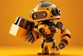 3D rendering of a cute yellow robot on a yellow background with copy space generative ai Royalty Free Stock Photo