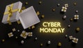 3D Rendering Cyber Monday sale top view gift box open showing empty box inside for advertising