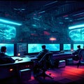 3D rendering of a cyber space station with people playing video games Generative AI