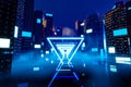 Cyberpunk cityscape night scene with triangle row neon light Royalty Free Stock Photo