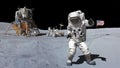 3D rendering. Dancing of Astronaut on the moon.. CG Animation. Elements of this image furnished by NASA Royalty Free Stock Photo