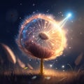 3d rendering of dandelion flower in the field with rays of light generative AI