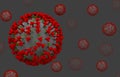 3d rendering. Dangerous Red Covid-19 corona virus sign symbol with flowing many cells as background.