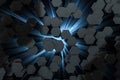 3d rendering, dark hexagonal background, sci-fi background Royalty Free Stock Photo