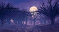 3d rendering of dark horror landscape with misty forest and big moon Royalty Free Stock Photo