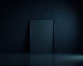 3 d rendering dark room with empty dark door and black wall. empty wall and dark room background.