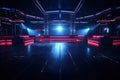 3d rendering of a dark room with neon lights and spotlights, empty nightclub, with dim lighting casting a soft warm glow, AI Royalty Free Stock Photo