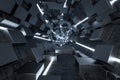 3d rendering, dark science-fiction tunnel, dark background Royalty Free Stock Photo
