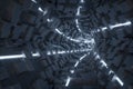 3d rendering, dark science-fiction tunnel, dark background Royalty Free Stock Photo