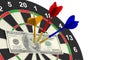 3d rendering darts and dollars on target on white background