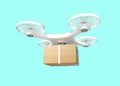 3D rendering Delivery drone with Box on Blue half green background,clipping path.