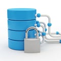 Stack of Blue Cylinders Representing Data Storage with a Padlock database server Royalty Free Stock Photo