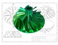 3D rendering - detailed green turbo impeller drawing