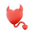 3d rendering devil heart icon concept red shiny with horns tail. 3d render Valentine's Day element icon. Devil heart