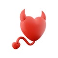 3d rendering devil heart icon concept red shiny with horns tail. 3d render Valentine's Day element icon. Devil heart Royalty Free Stock Photo