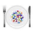 3d rendering of dietary supplements on plate isolated over white Royalty Free Stock Photo
