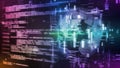 3D Rendering of Digital abstract technology. Computer software script binary coding snippet on data science globe dots background Royalty Free Stock Photo