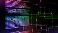 3D Rendering of Digital abstract technology. Programming script binary coding snippet on glowing software flowchart background. Royalty Free Stock Photo
