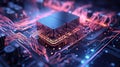 3D rendering digital of computer chip over circuit background Royalty Free Stock Photo