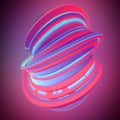 3d rendering digital illustration of abstract shape with stripes that light in different colors. Modern wavy background Royalty Free Stock Photo