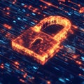 Digital Lock Icon Made of Orange Glowing Binary Code security padlock photo Royalty Free Stock Photo