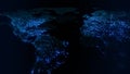 3D rendering of a digital map of the Earth. The lights of megacities merge in a soft glow Royalty Free Stock Photo