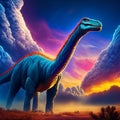 3d rendering of a dinosaur against a beautiful sky background with clouds AI Generated Royalty Free Stock Photo