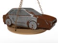 3D rendering - dirty rusty car in a weight scale