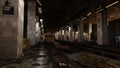 3D-illustration of a destroyed and abandoned subway station