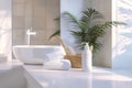 3d rendering modern interior of the bathroom, disinfectant gel for the hand and towel Royalty Free Stock Photo