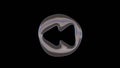 3D rendering of distorted transparent soap bubble in shape of symbol of rewind isolated on black background