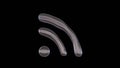 3D rendering of distorted transparent soap bubble in shape of symbol of rss isolated on black background Royalty Free Stock Photo