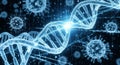 3D Rendering of DNA Double Helix and Viruses in Blue Tones genetics science Royalty Free Stock Photo