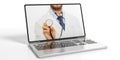 3d rendering doctor on a laptop`s screen